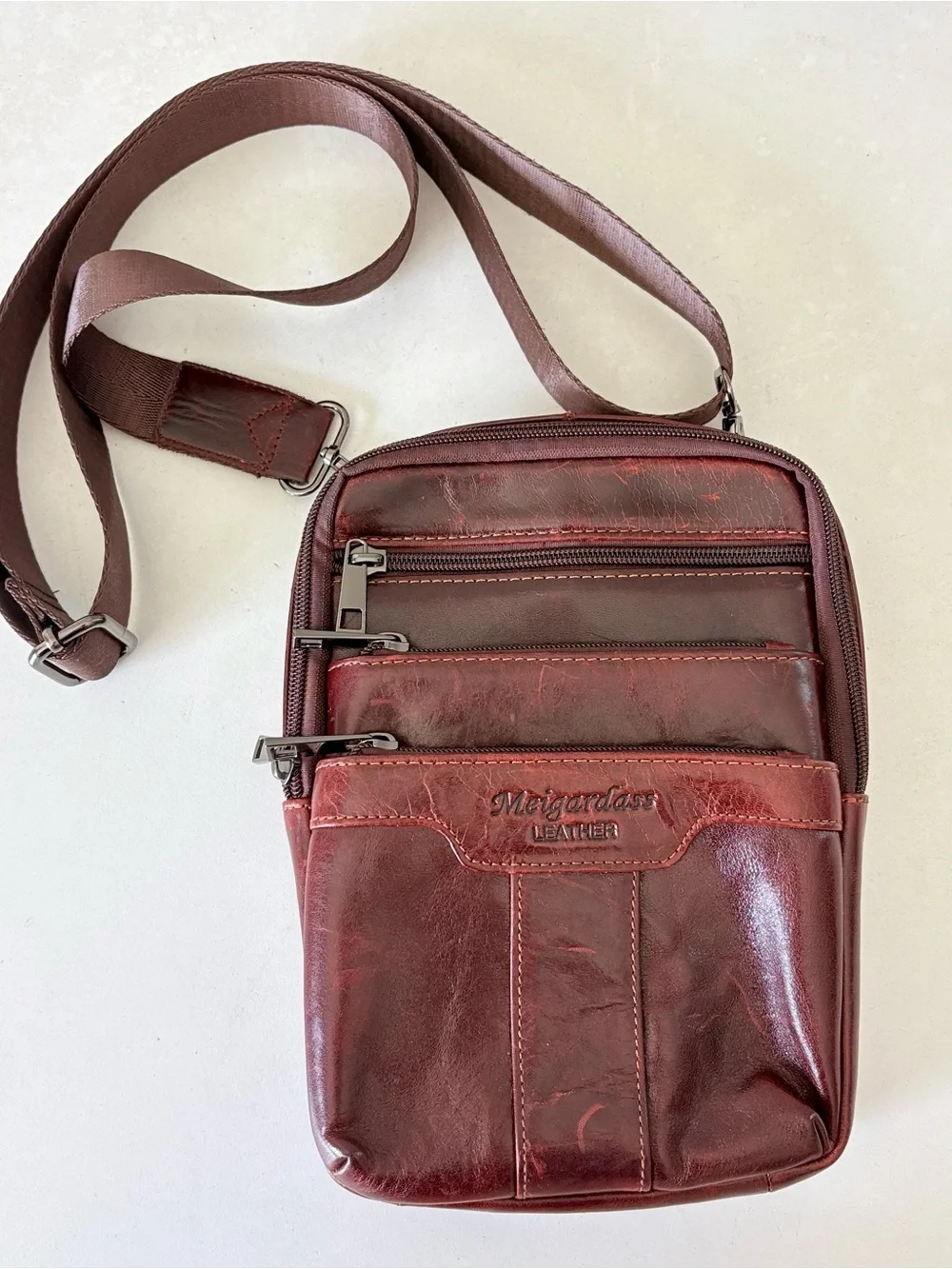 Meigardass Brown Leather Crossbody Travel Bag Sling Messenger Bag Men Women 9x6”